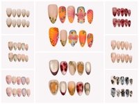 Ongles à presser en acrylique nacrés rose pêche Aurora, doux et féminins, en forme d'amande, vente en gros, personnalisables, faits à la main, courts