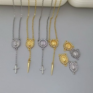 Collar de <span class=keywords><strong>Rosario</strong></span> con Medallón Ovalado Circular de <span class=keywords><strong>la</strong></span> <span class=keywords><strong>Virgen</strong></span> Marí<span class=keywords><strong>a</strong></span> con Incrustaciones de Circonitas, Cruz y Doble Aro, Protección Espiritual - Product Image 5