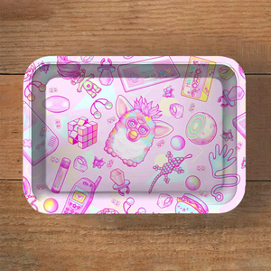 Plateau de rangement en métal personnalisé par sublimation, motif Anime Pink Power <span class=keywords><strong>Puff</strong></span> Girly, pour cigarettes et papier à rouler, 14x18cm, avec moulin intégré - Product Image 3