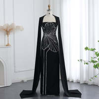 Jancember LSZ275 Robe de soirée arabe élégante de luxe noire perlée avec manche cape