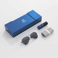 Étui à lunettes bleu à ouverture bidirectionnelle personnalisé de luxe Boîte de présentation classique pour lunettes Stockage de tissu de lunettes de soleil Emballage de lunettes de soleil