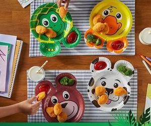 Vaisselle de safari pour enfants, assiettes en papier de 7,75 pouces en forme d'animaux de dessin animé avec deux compartiments pour sauces, édition fête à thème zoo - Product Image 2