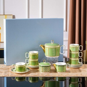 Colorful Geometric Gold Trim Porcelain <b>Tea</b> Set With Teapot Cups And Saucers In Matching Gift <b>Box</b> For Afternoon <b>Tea</b> And Gifting - Product Image 3