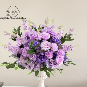 Centre de table de fleurs artificielles bleues de qualité supérieure, arrangement floral artificiel de roses bleu clair et de delphiniums pour la décoration de table de baby shower - Product Image 2
