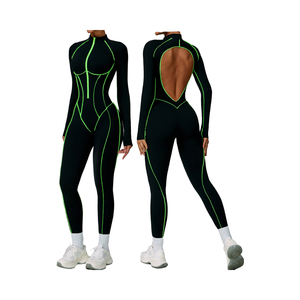 Women's Eco-Friendly Waterproof Spandex/<b>Nylon</b> Zip-Up Yogajumpsuit New Design Color Block Moisture Wicking Backless Sports - Product Image 4