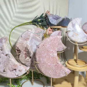 Precio barato Cristal Rosa natural Luna tallada Comercio a granel Cristales naturales Piedras curativas Luna de amatista rosa para colección