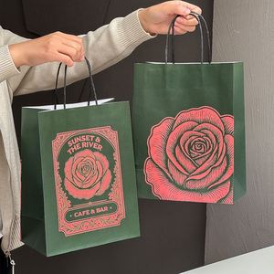 Custom Printed Logo Eco-Friendly Biodegradable Handle Bag Coffee Food Takeout Kraft Paper Shopping Bags Packaging - Product Image 3