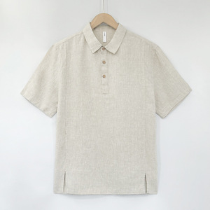 Polo en lin et coton pour homme avec logo personnalisé, respirant, à manches courtes, décontracté, boutonné, personnalisation OEM - Product Image 4