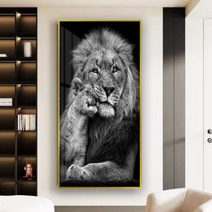 Elegancia Moderna: Decoración de Pared de Porcelana de Cristal con Cuadro de Leones y Luces LED - Product Image 1