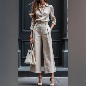 Women's Casual Chic Cardigan Long-Sleeve Top & Loose <b>Pants</b> 2-Piece Set Fashion - Product Image 1