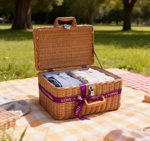 <span class=keywords><strong>Panier</strong></span> de pique-nique en rotin PP tressé à la main, de bonne qualité, en gros, neuf, idéal pour le rangement portable et l'emballage cadeau - Product Image 1