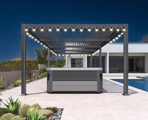 Pergola Gazebo in Alluminio Nero Stile Giapponese con Pareti Laterali Tetto Retrattile Resistente alle Intemperie per Balcone e Giardino con Luce LED - Product Image 1