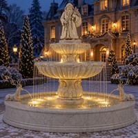 Fontaine d'eau personnalisée en marbre blanc sculpté à la main avec Père Noël et cerf couché pour l'aménagement paysager de villas de luxe