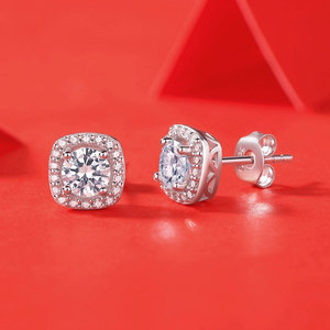 CANNER Moissanite S925 Silver <b>Earrings</b> <b>square</b> Surrounded Carat <b>Diamond</b> <b>Earrings</b> - Product Image 4