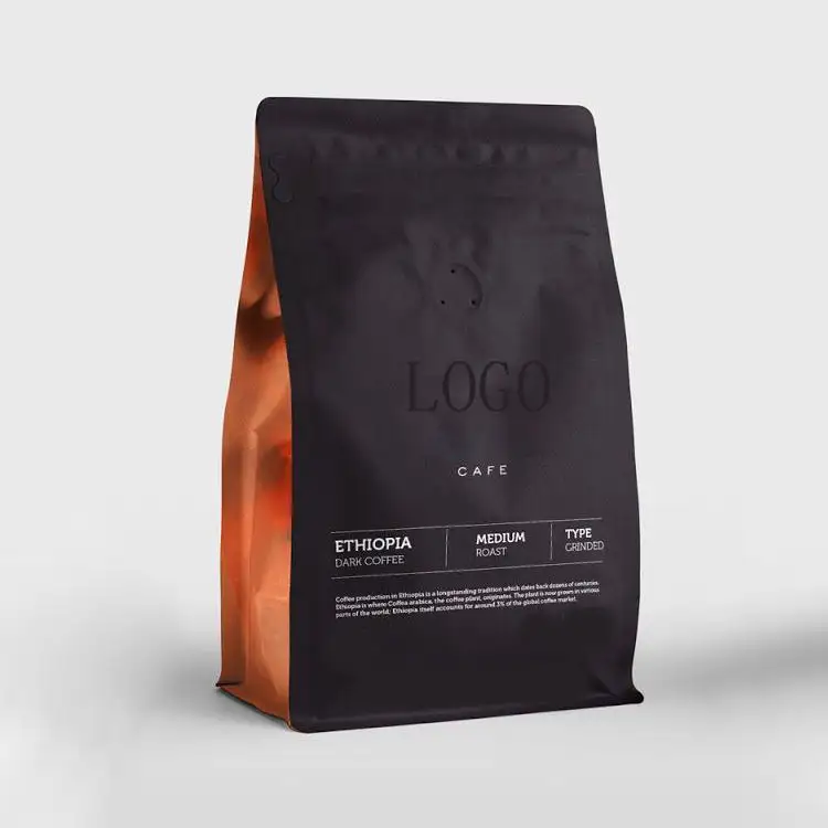 PLA Biodegradable Side Gusset Flat Bottom Custom Coffee Beans Packaging 100g 150g 250g 500g 1kg Coffee Bags With Valve