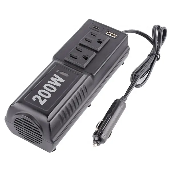 200W DC 12V için 110V AC güç inverteri C tipi hızlı şarj ve 2.4A USB araç adaptörü