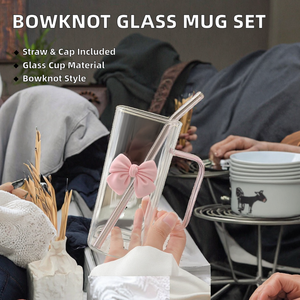 Bowknot Design tazza di vetro quadrato con coperchio paglia <span class=keywords><strong>e</strong></span> bere chiaro per la ragazza per il caffè tè succo di <span class=keywords><strong>acqua</strong></span> <span class=keywords><strong>e</strong></span> altre bevande - Product Image 6