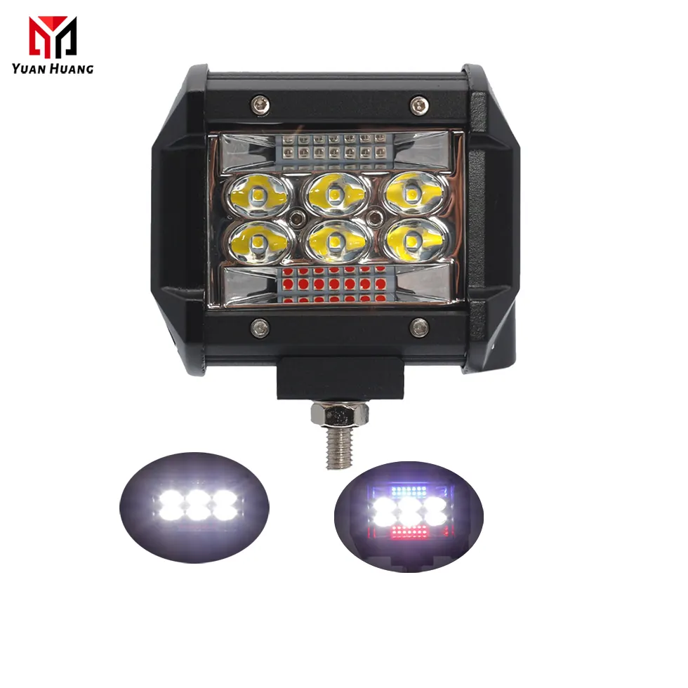 Barre lumineuse LED de voiture de 4 pouces 60W, lumières de conduite clignotantes blanches + bleues + rouges pour camion tracteur marin 4x4 SUV ATV