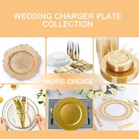 Vente en gros 13 pouces sous l'assiette en plastique transparent argenté de table élégantes assiettes de présentation perlées à bordure en or rose pour mariage