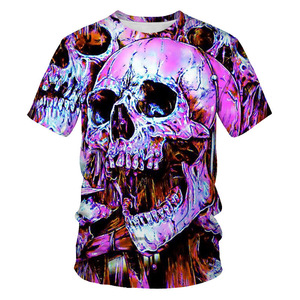 เสื้อยืดผู้ชายพิมพ์ลายกะโหลกแนวสตรีทแวร์ทรงหลวมแขนสั้นแนวสตรีทแวร์ทรงหลวมลายกะโหลกนักเล่นเกมบ้าบอแนว3D สุดสร้างสรรค์ - Product Image 4