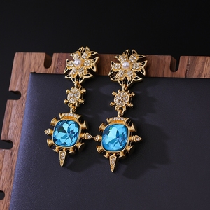High-end Zircon Gemstone Drop <b>Earrings</b> 14K Gold Plated Vintage Medieval Court-style Design - Product Image 1