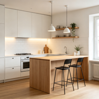Meubles minimalistes sur mesure pour toute la maison, armoires blanches sans poignées, étagères intégrées à LED, niche de présentation encastrée, salle à manger, OEM ODM