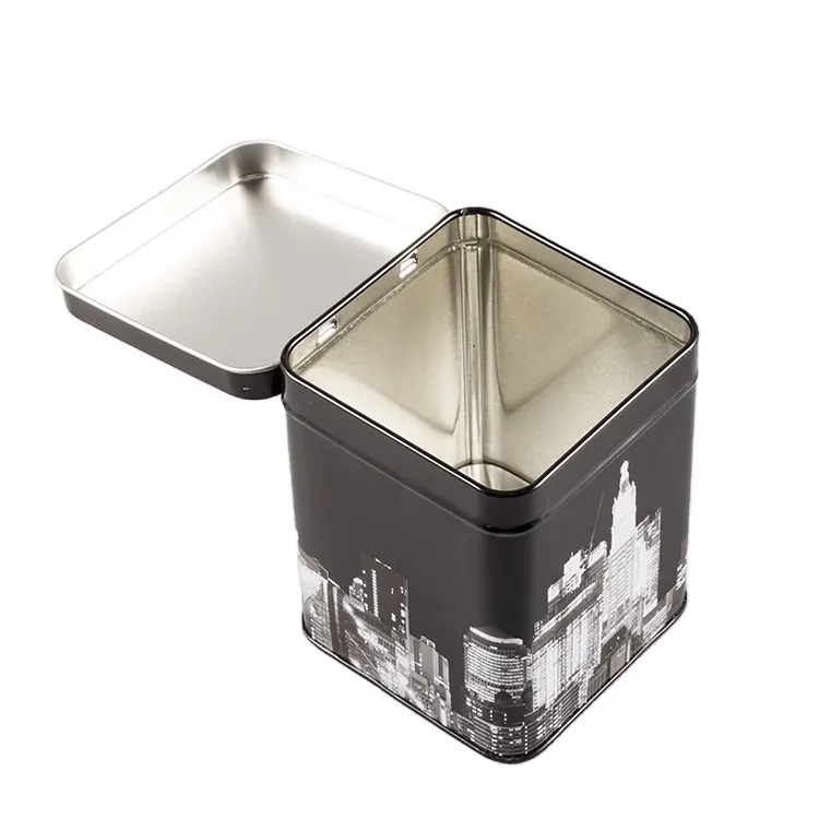 Food Grade Custom Metal Tin Square Tin Container Matt Black Metal Tin Box