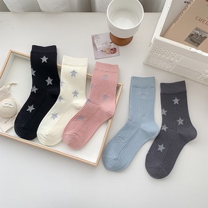 Autumn Winter New Star Pattern Women <b>Socks</b> High Elastic Sports Casual Mid Calf <b>Socks</b> Wholesale - Product Image 1