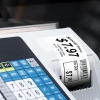Ücretsiz örnek 4 inç kullanımlık termal etiket doğrudan Linerless yapıştırıcı Sticker parlak plastik barkod 3 inç astar az kağıt rulolar