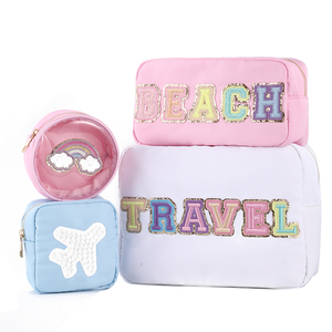 Nieuwe Nylon Tas Gepersonaliseerde Chenille Patches Rits Pouch Nylon Make-Up Tas Hot Roze Groothandel Cosmetische Zakken - Product Image 3