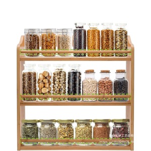 Solid Wood Kitchen Spice Rack Multi Layer Storage Shelf Wall Mounted Organizer L Size Rectangle Design - Product Image 5