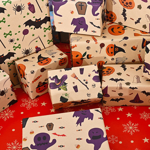 Papier d'emballage kraft pour décoration d'Halloween, design mignon, papier cadeau pour les fournitures de fête d'Halloween, vente en gros - Product Image 1