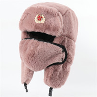 Sombreros soviéticos rusos piel de conejo artificial Ushanka sombrero de invierno para clima frío para hombres con estrella roja soviética