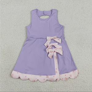 Sibling Baby Girls Sleeveless Bows Shorts Scallop Knee Length Dresses - Product Image 5