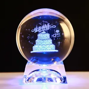 Производители поставляют красочный пользовательский 3D логотип k9 хрустальные ремесла хрустальный стеклянный шар со светодиодной подставкой для подарка на день рождения