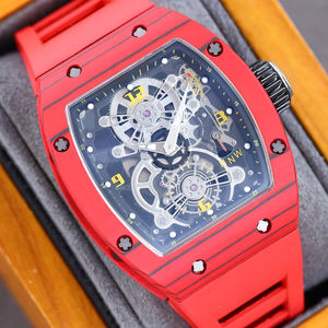 Montre-bracelet de luxe automatique mécanique pour homme, modèle 2026, tendance, avec boîtier rouge, cadran squelette ajouré complexe et bracelet en caoutchouc - Product Image 2