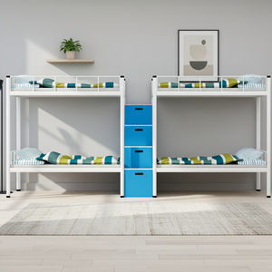 Muebles de Dormitorio para Hostales al por Mayor, Cama Litera Doble Moderna con Estructura de Metal Blanco y Almacenamiento - Product Image 1