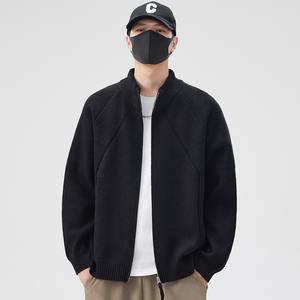 Cardigan décontracté automne-hiver, simple et polyvalent, couleur unie, nouveau, zippé, coupe ample, col montant, mélange polyester-coton - Product Image 4