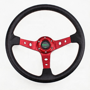 Volant de course universel Dhsmt Original 14 350mm en aluminium PU à 3 branches profondes pour karting et drift, avec poignée de 30mm - Product Image 1