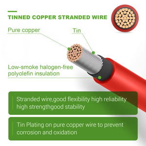 Câble solaire en cuivre rouge noir avec conducteur en cuivre PVC 6 mm 20/30/50 mètres/rouleau Câble PV pour système d'énergie photovoltaïque sans connecteur - Product Image 4