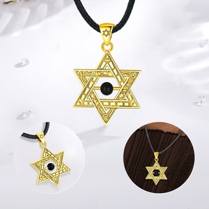 Bijoux tendance vintage en argent sterling 925 plaqué or 18 carats, collier avec pendentif étoile de David pour homme ou femme - Product Image 2