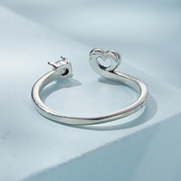 Bague ouverte en argent Sterling 925 pour fille, exquise, cœur, Index, anneau empilé SCR870