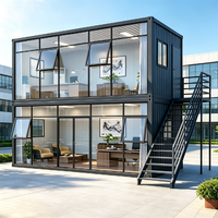 Maison conteneur préfabriquée de 40 pieds, bureau, 2 chambres, mur en verre pour espace de travail, hôtel, villa, fabriquée en panneaux sandwich en acier
