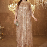 Robe de soirée élégante et chic pour femme grande taille, col montant, manches longues, patchwork de sequins, satin, coupe ample, maxi, couleur unie