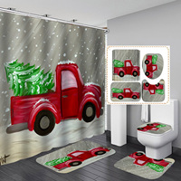 Ensemble de 4 pièces de couvre-siège de toilette imperméable de haute qualité personnalisé avec un thème de Noël Père Noël, tapis antidérapant, rideau de douche
