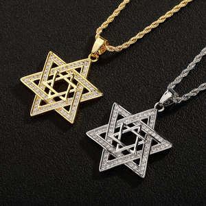 จี้ดาวหกแฉกสไตล์ฮิปฮอปสำหรับผู้ชาย ชุบทองคำแท้ 14K ประดับเพชร CZ แบบเต็มวง สร้อยคอดาวเดวิด - Product Image 4