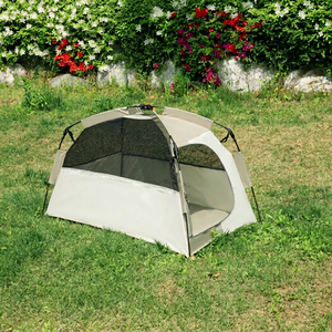 CAMPTOWN Tienda de campaña Oxford para mascotas - Refugio ligero e impermeable para perros de cuatro estaciones, casa portátil para mascotas de varios tamaños, malla beige para camping - Product Image 1