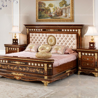 Ensemble de meubles de chambre à coucher en bois massif, lits en bois sculpté, meubles de chambre à coucher de style antique français, taille king size