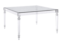 Table à manger en acrylique transparent avec plateau en verre trempé, design contemporain pour usage hôtelier, forme carrée, mobilier de salle à manger de luxe