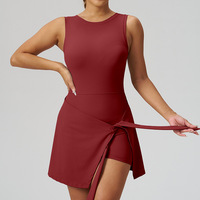 Robe de tennis sans manches, séchage rapide, anti-frottement, avec short intégré, jupe enveloppante à nouer, tenue pour badminton, yoga, fitness, sports